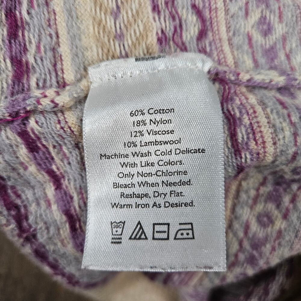 Eddie Bauer Womens XL Fair Isle Shawl Collar Cardigan‎ Sweater Cream Purple - Picture 5 of 8